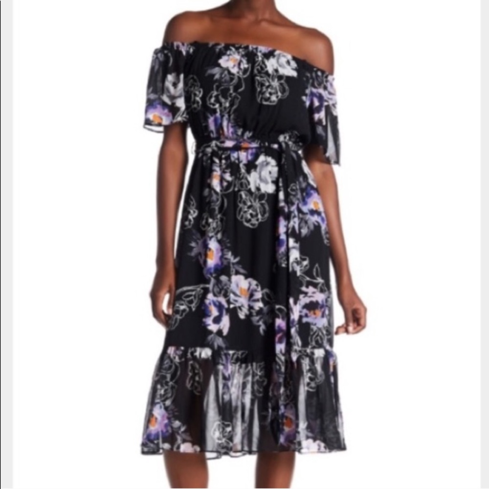 Eliza J Chiffon- Woman’s Off The Shoulder Dress